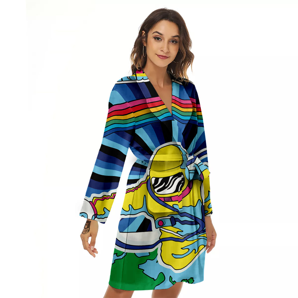 Psychedelic Space And Astronaut Print Women's Robe-grizzshop