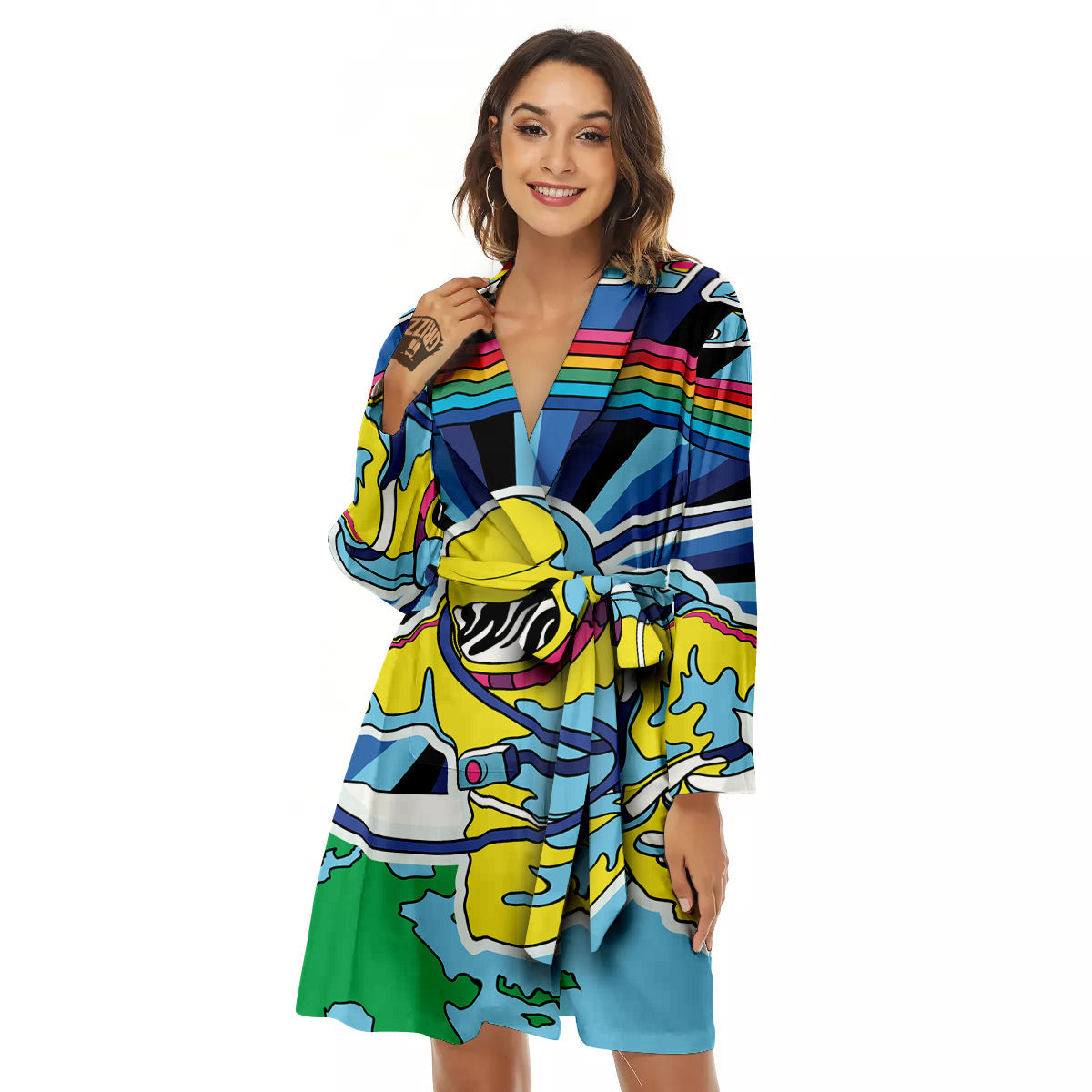 Psychedelic Space And Astronaut Print Women's Robe-grizzshop
