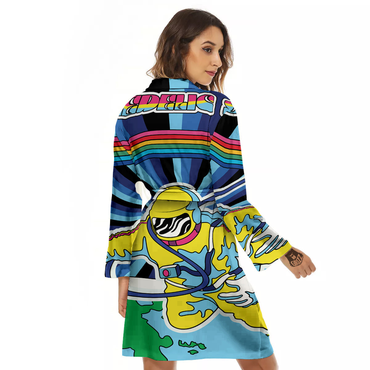 Psychedelic Space And Astronaut Print Women's Robe-grizzshop