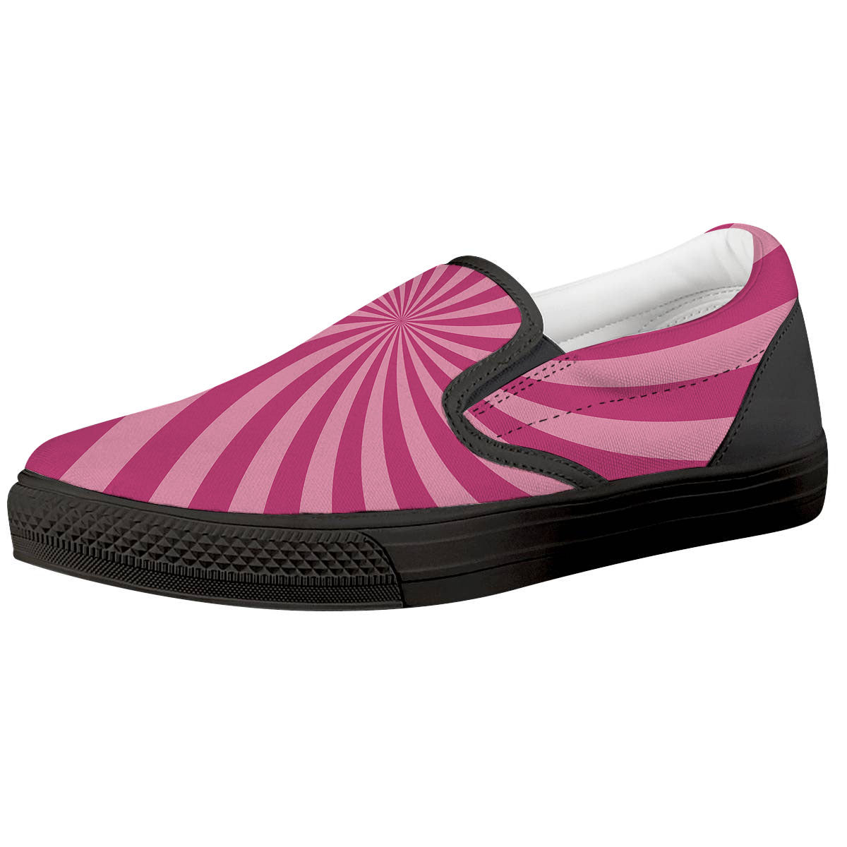 Psychedelic Swirl Pink Print Black Slip On Shoes-grizzshop