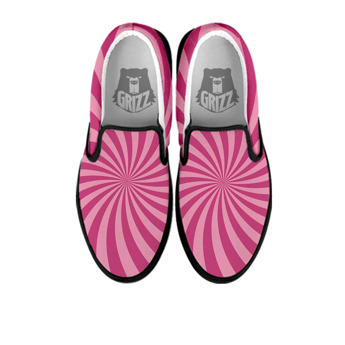 Psychedelic Swirl Pink Print Black Slip On Shoes-grizzshop