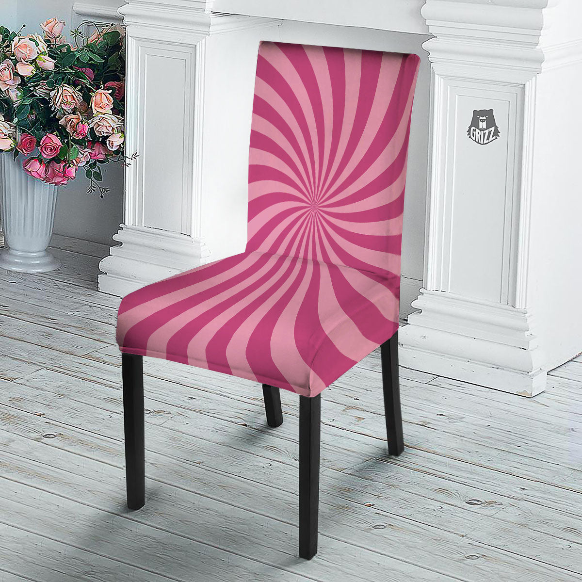 Psychedelic Swirl Pink Print Dining Chair Slipcover-grizzshop