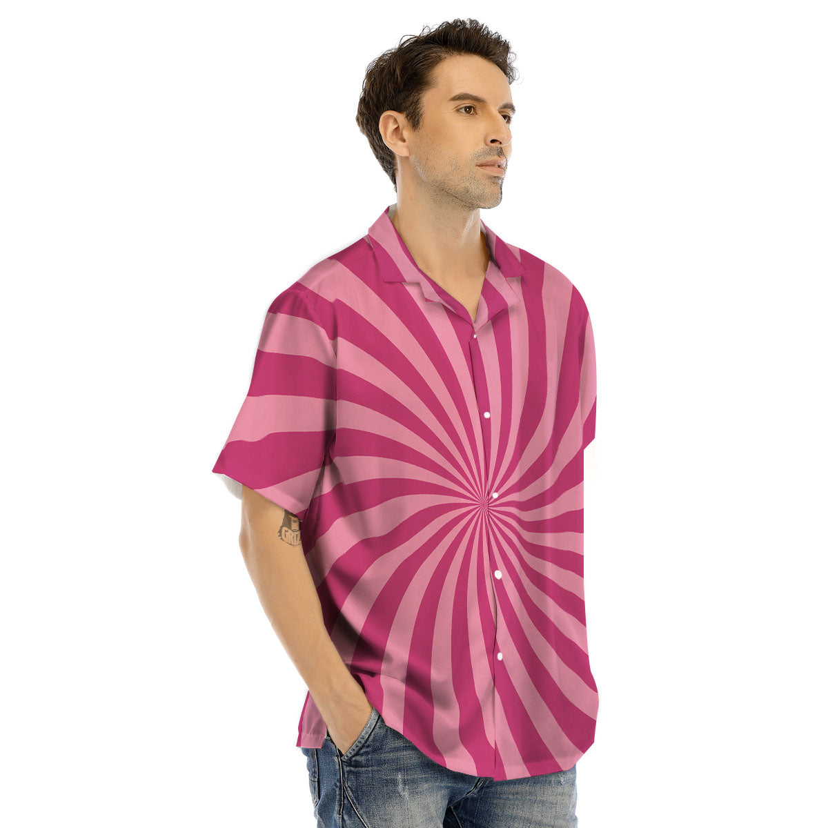 Psychedelic Swirl Pink Print Men's Hawaiian Shirt-grizzshop
