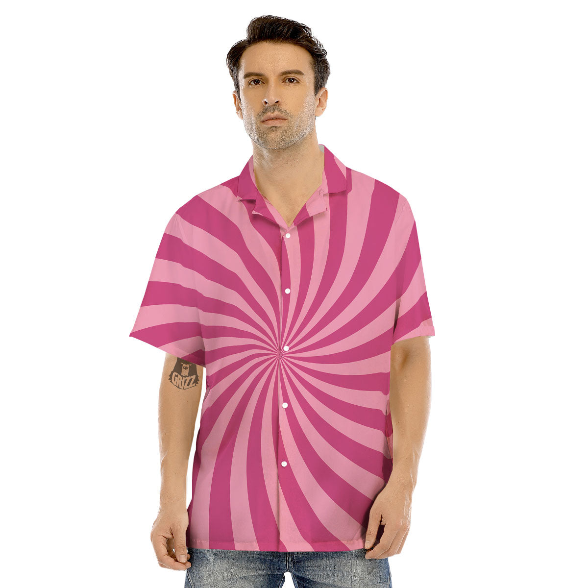 Psychedelic Swirl Pink Print Men's Hawaiian Shirt-grizzshop