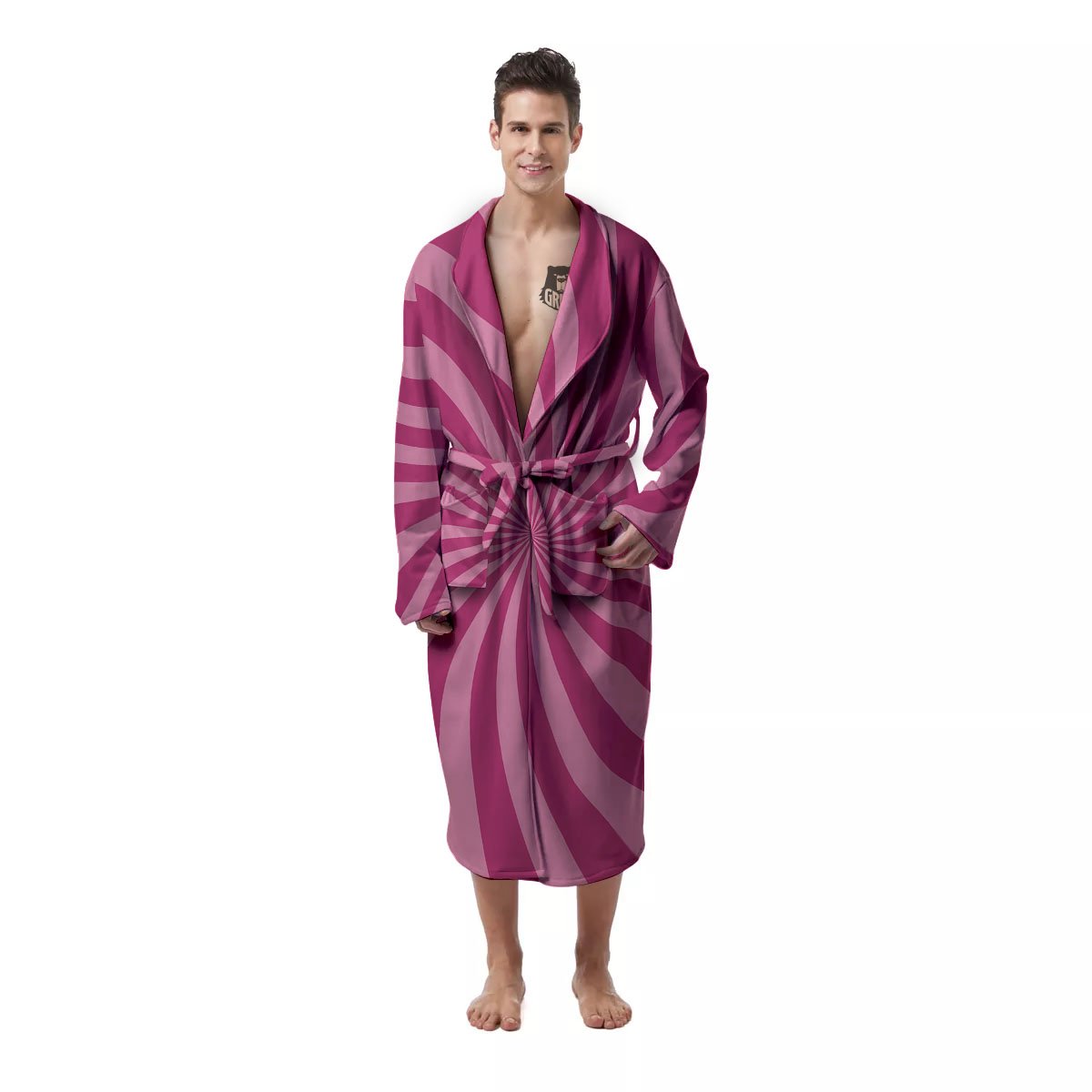 Psychedelic Swirl Pink Print Men's Robe-grizzshop