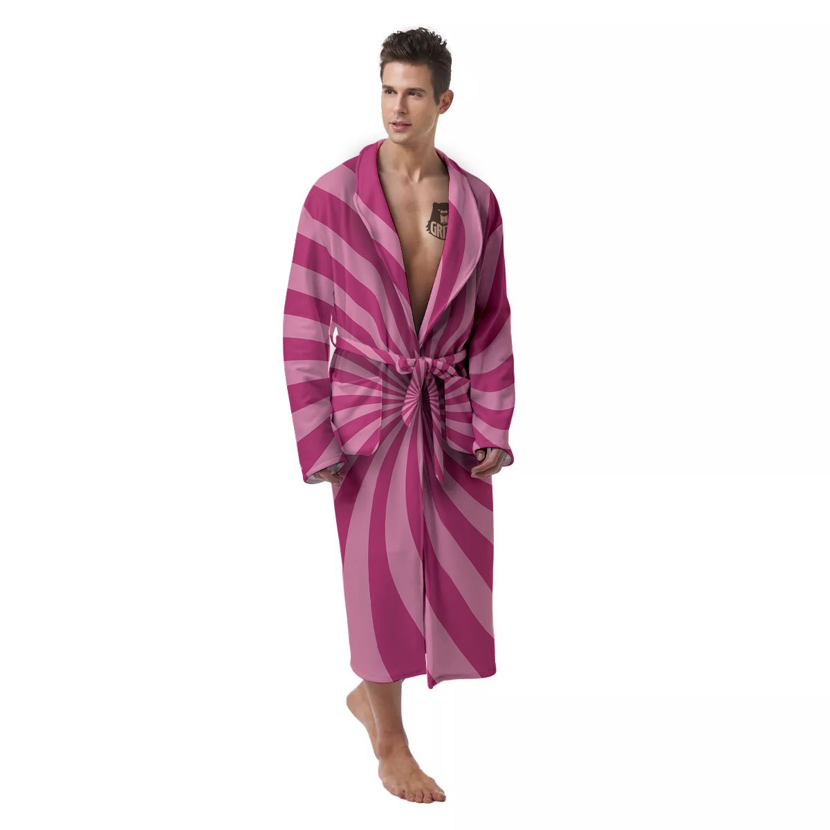 Psychedelic Swirl Pink Print Men's Robe-grizzshop