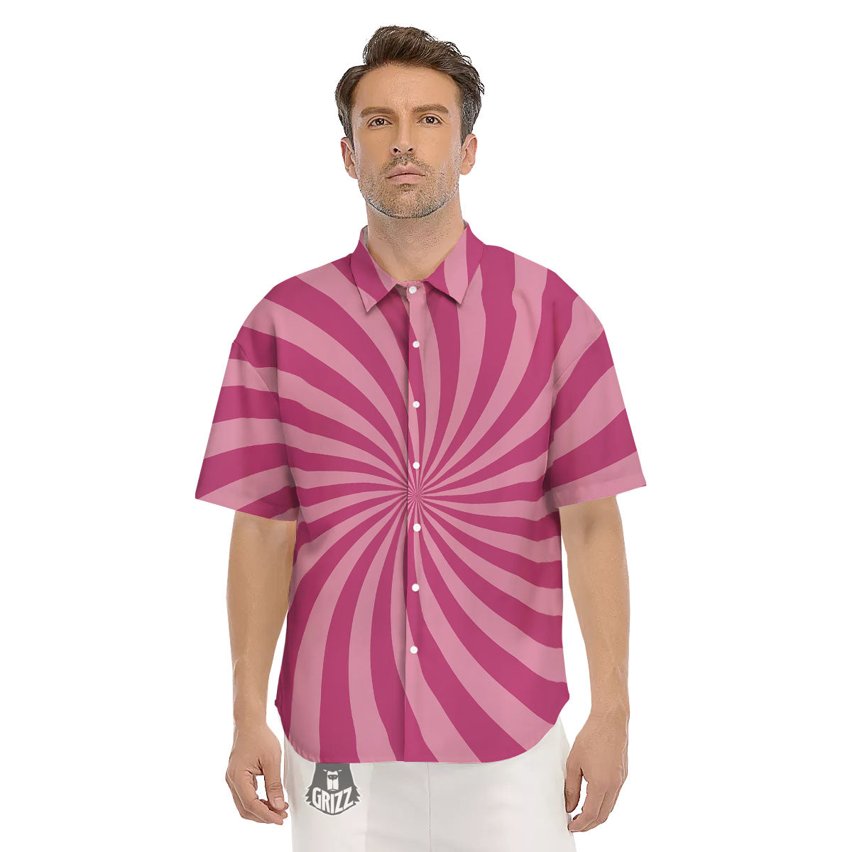 Psychedelic Swirl Pink Print Men's Short Sleeve Shirts-grizzshop