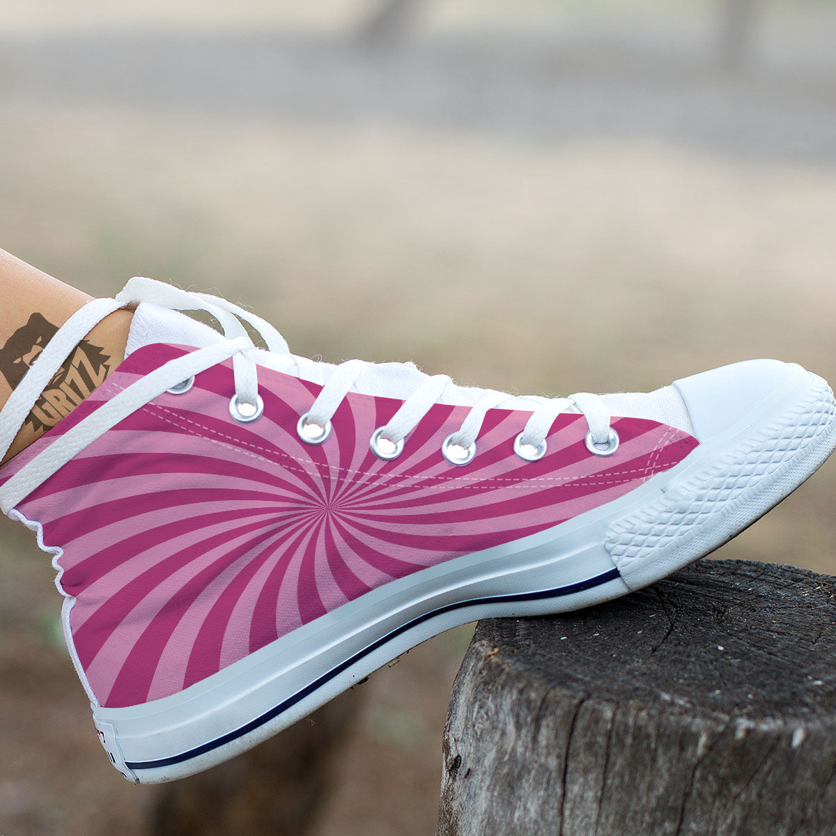 Psychedelic Swirl Pink Print White High Top Shoes-grizzshop