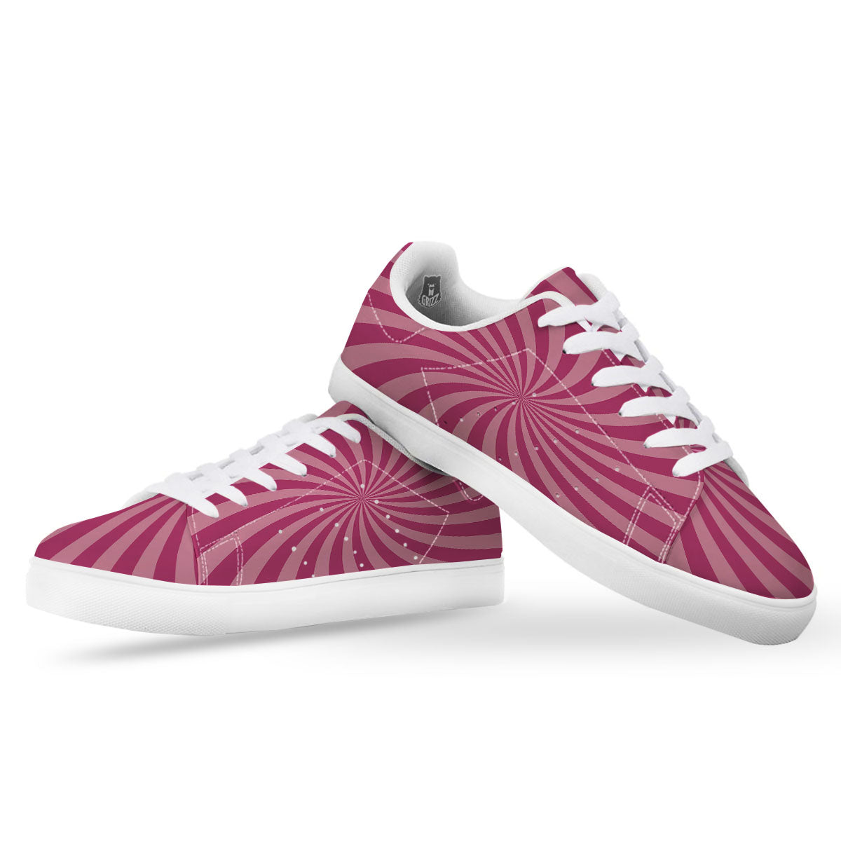 Psychedelic Swirl Pink Print White Low Top Sneakers-grizzshop