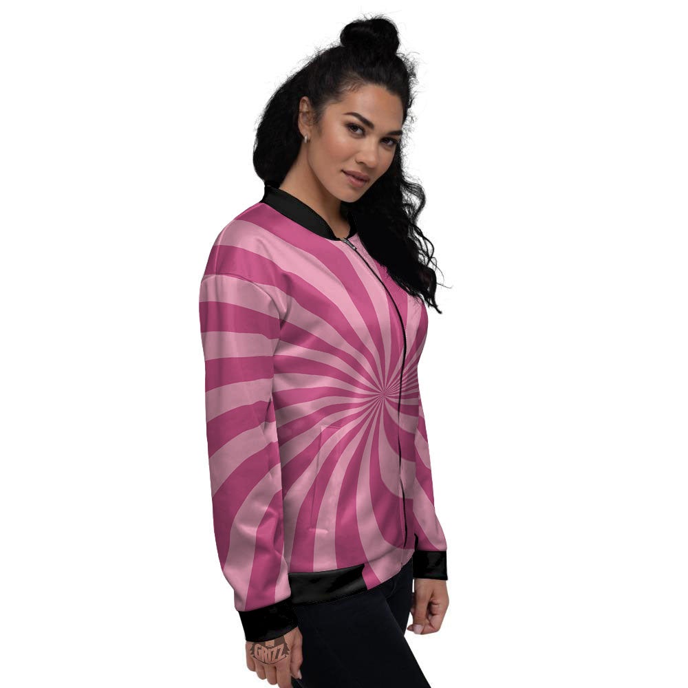 Psychedelic Swirl Pink Print Women's Bomber Jacket-grizzshop