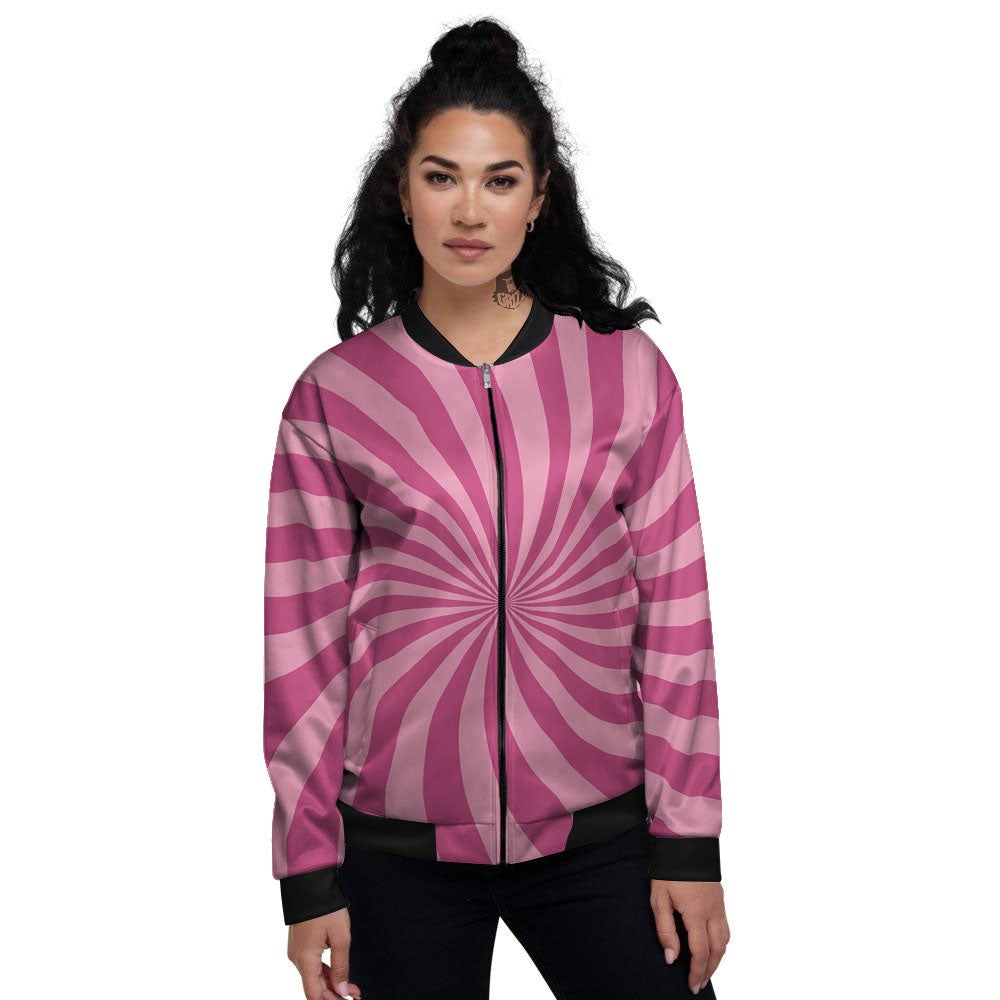 Psychedelic Swirl Pink Print Women's Bomber Jacket-grizzshop