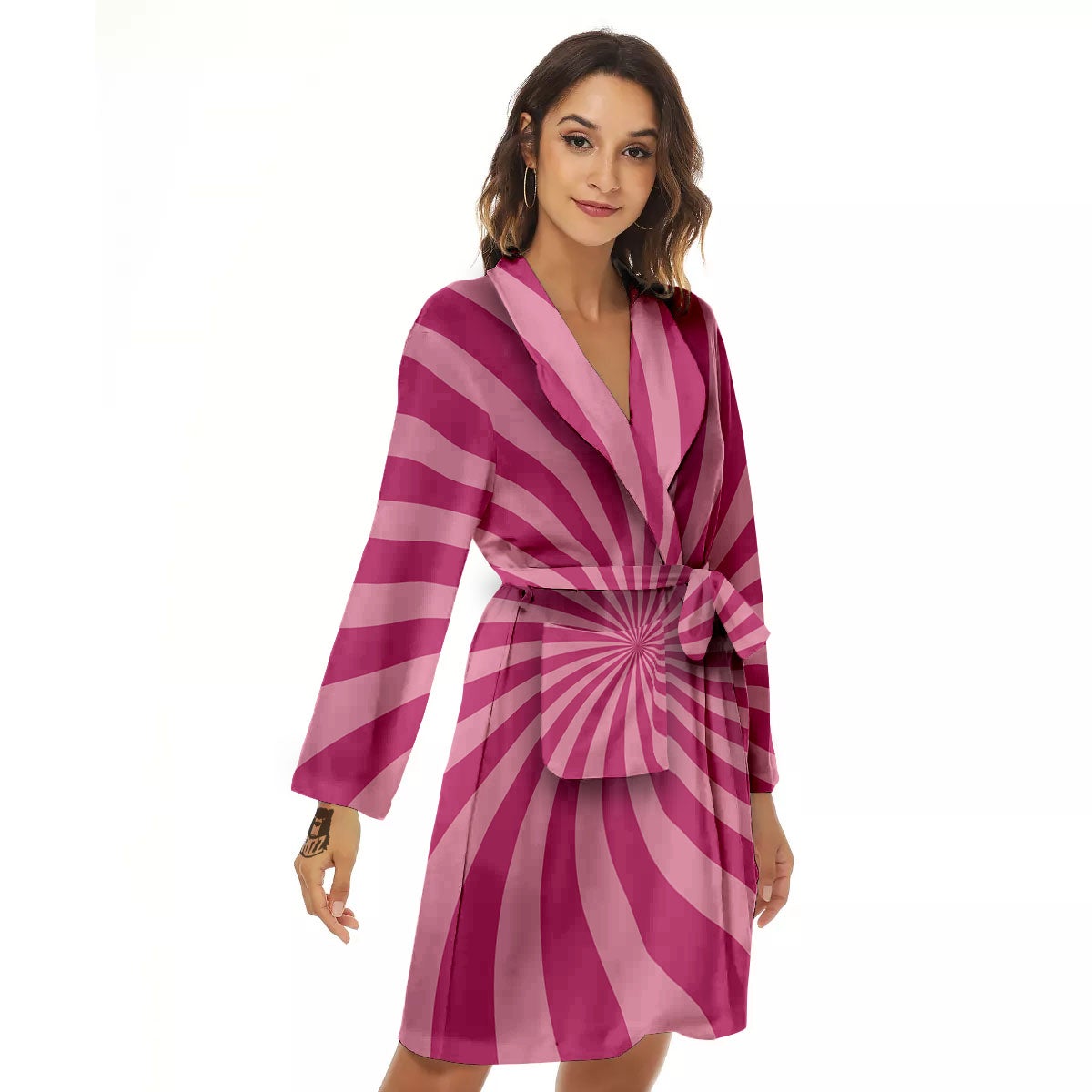 Psychedelic Swirl Pink Print Women's Robe-grizzshop