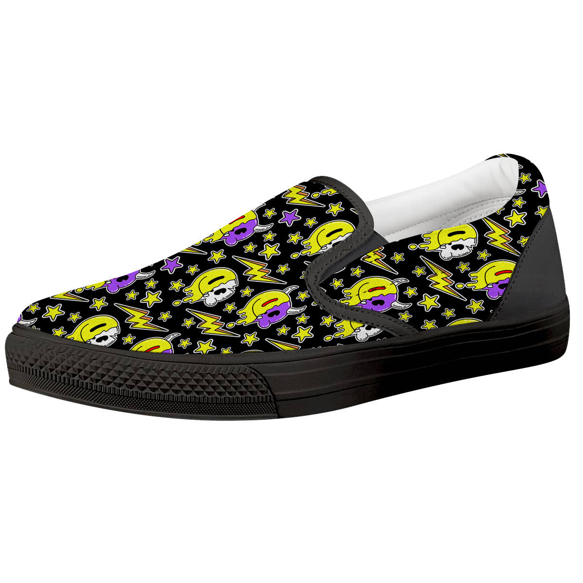 Psychedelic Trippy Acid Emoji Print Pattern Black Slip On Shoes-grizzshop