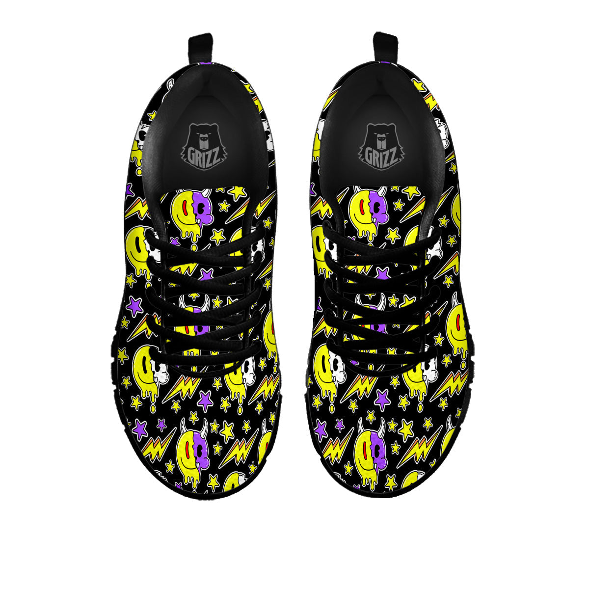 Psychedelic Trippy Acid Emoji Print Pattern Black Sneaker-grizzshop