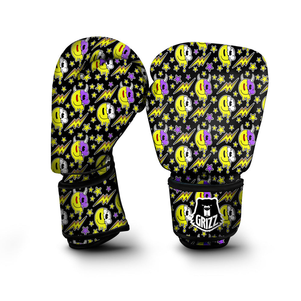 Psychedelic Trippy Acid Emoji Print Pattern Boxing Gloves-grizzshop