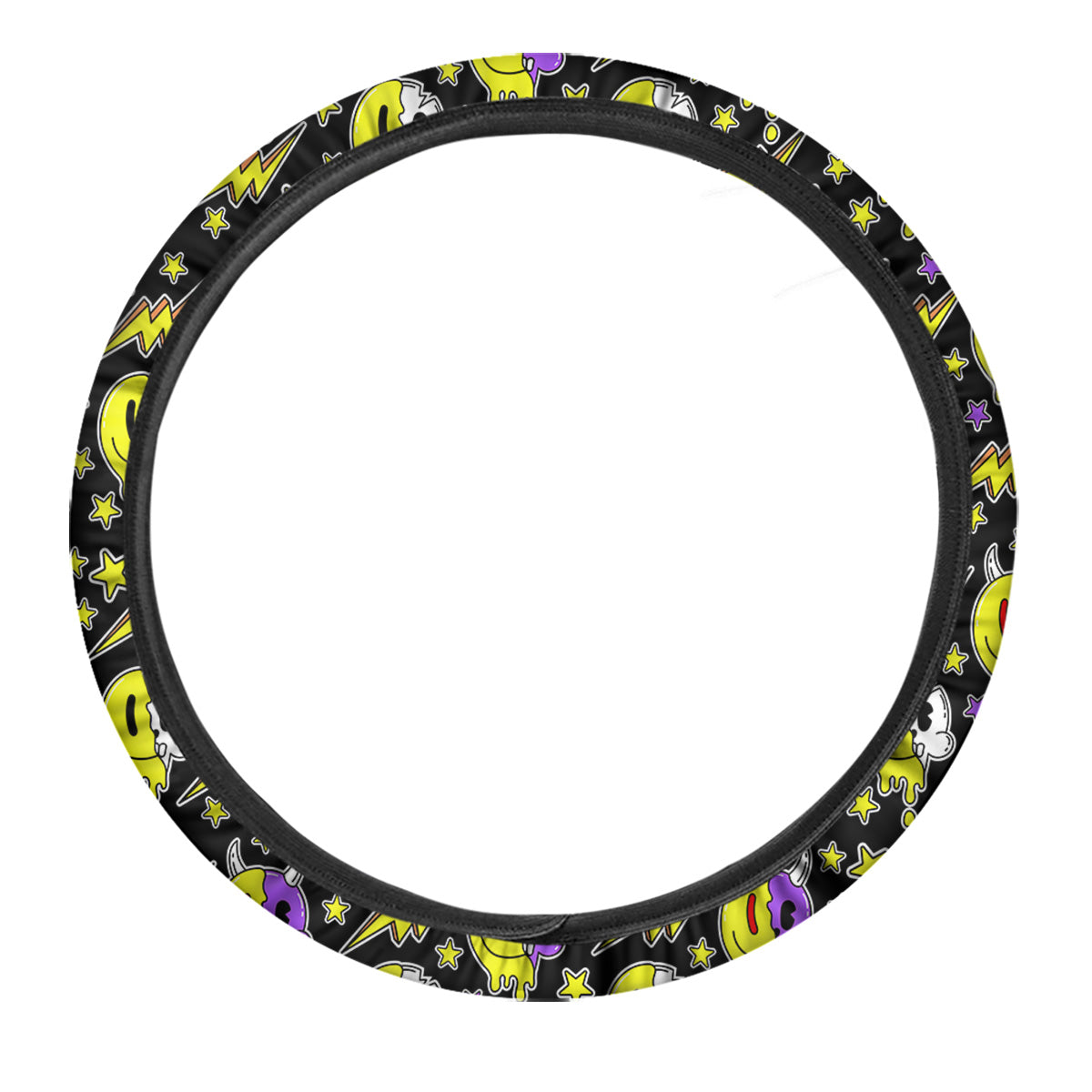 Psychedelic Trippy Acid Emoji Print Pattern Car Steering Wheel Cover-grizzshop