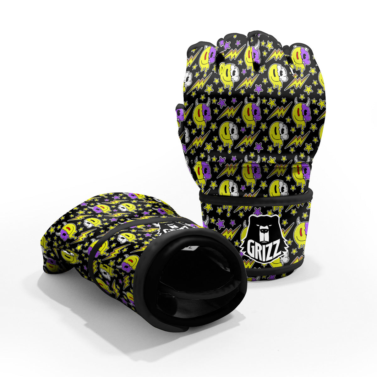 Psychedelic Trippy Acid Emoji Print Pattern MMA Gloves-grizzshop
