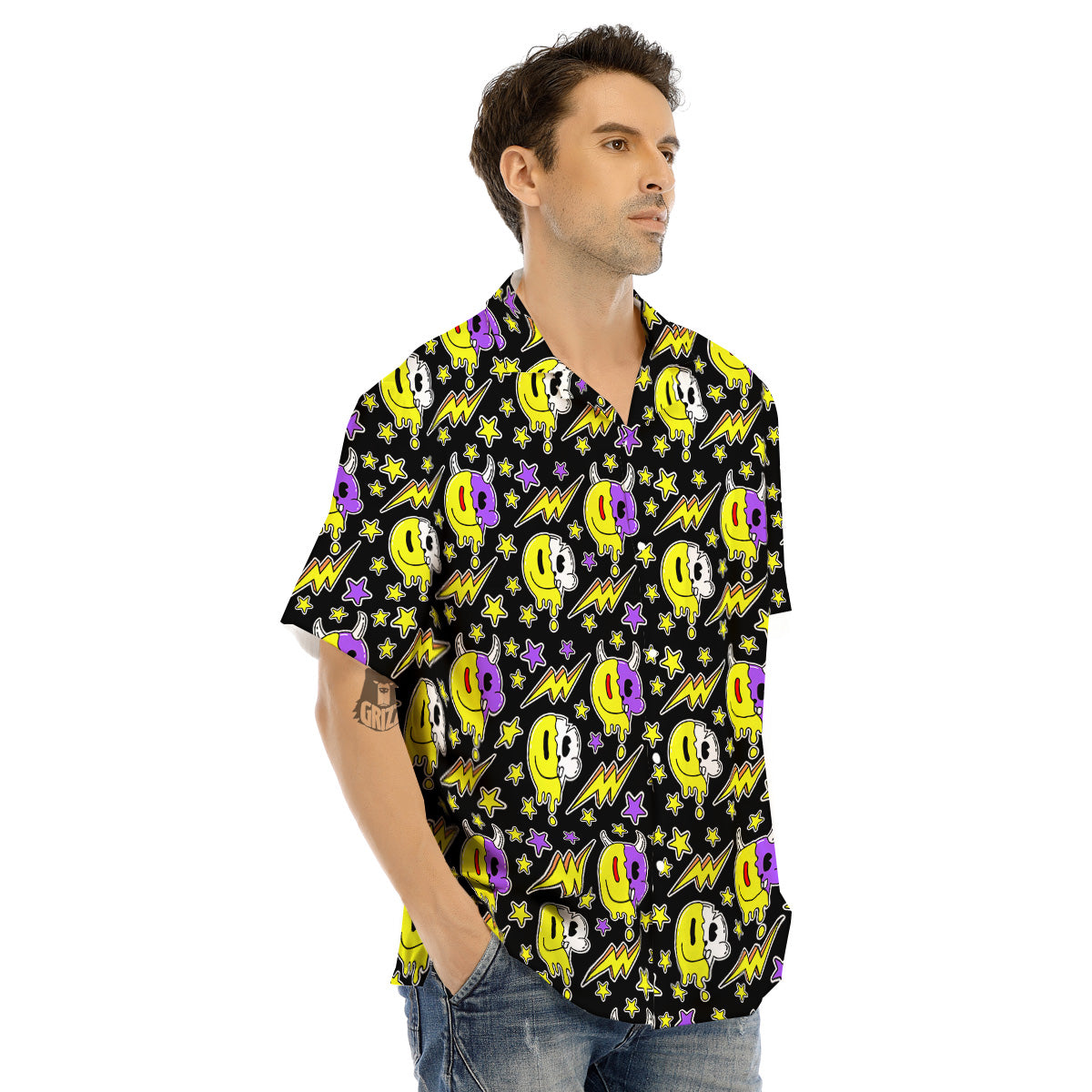 Psychedelic Trippy Acid Emoji Print Pattern Men's Hawaiian Shirt-grizzshop