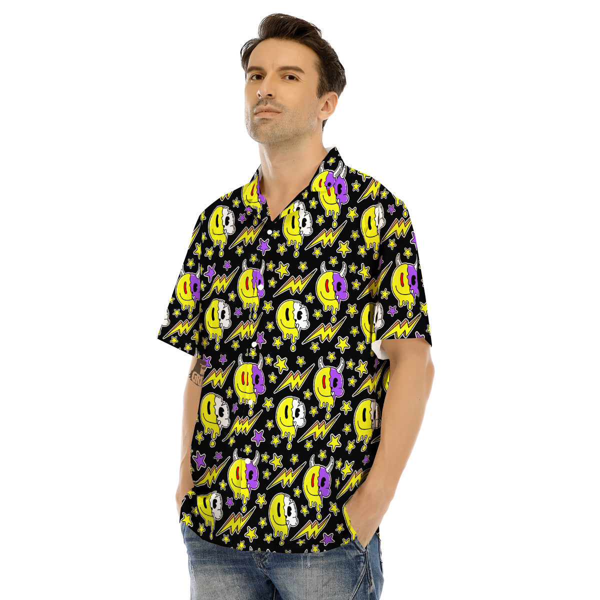Psychedelic Trippy Acid Emoji Print Pattern Men's Hawaiian Shirt-grizzshop