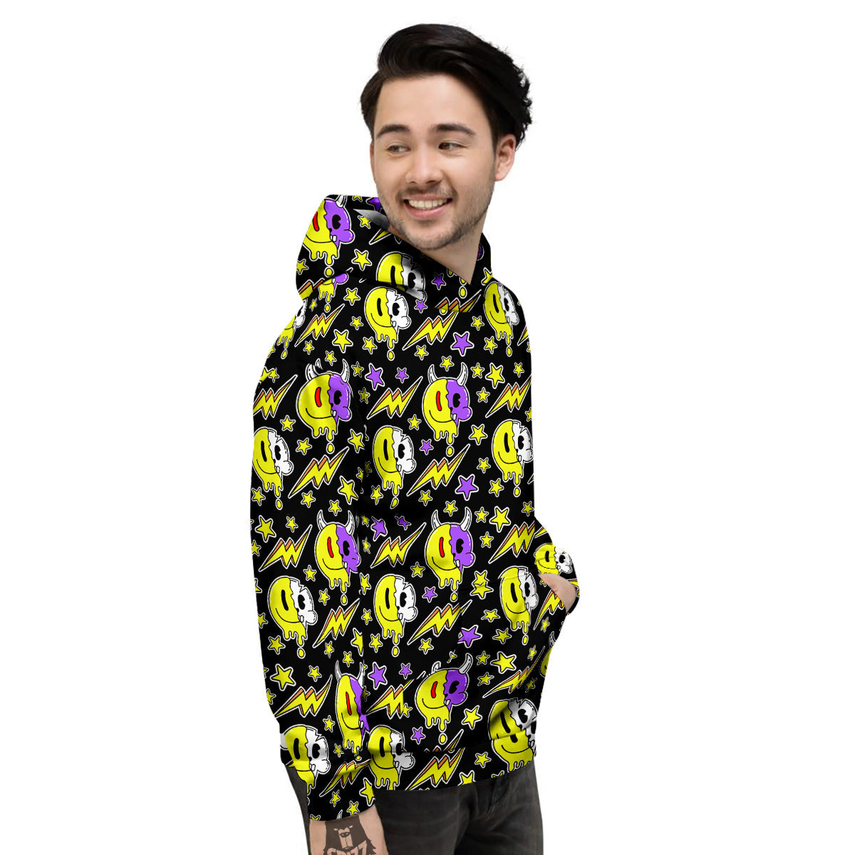 Psychedelic Trippy Acid Emoji Print Pattern Men's Hoodie-grizzshop