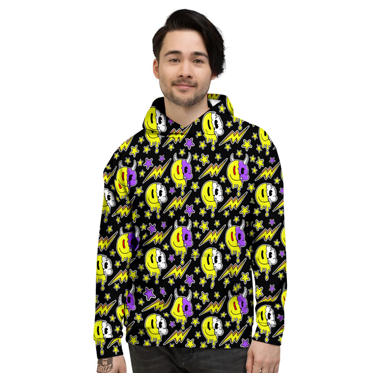 Psychedelic Trippy Acid Emoji Print Pattern Men's Hoodie-grizzshop