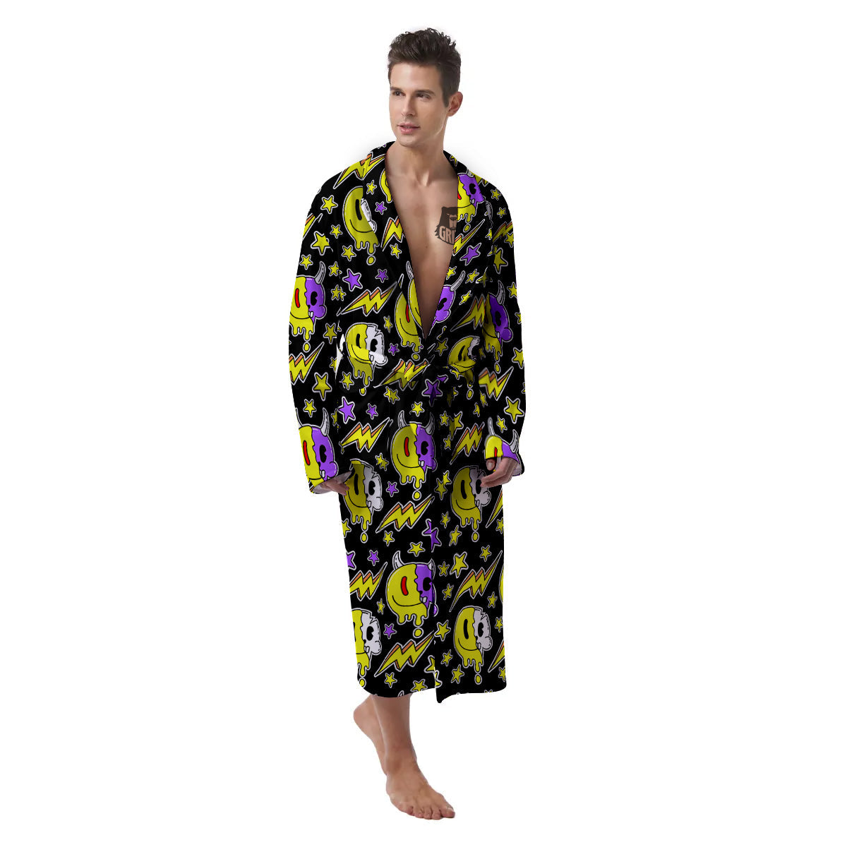 Psychedelic Trippy Acid Emoji Print Pattern Men's Robe-grizzshop