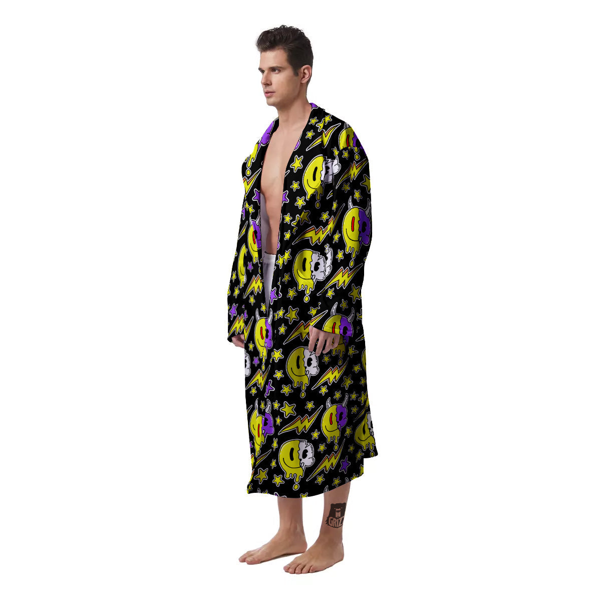 Psychedelic Trippy Acid Emoji Print Pattern Men's Robe-grizzshop