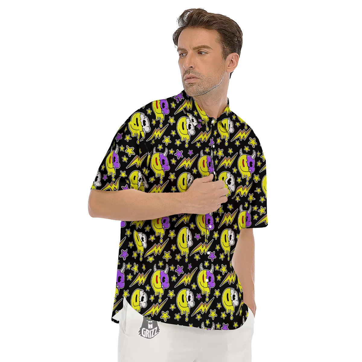 Psychedelic Trippy Acid Emoji Print Pattern Men's Short Sleeve Shirts-grizzshop