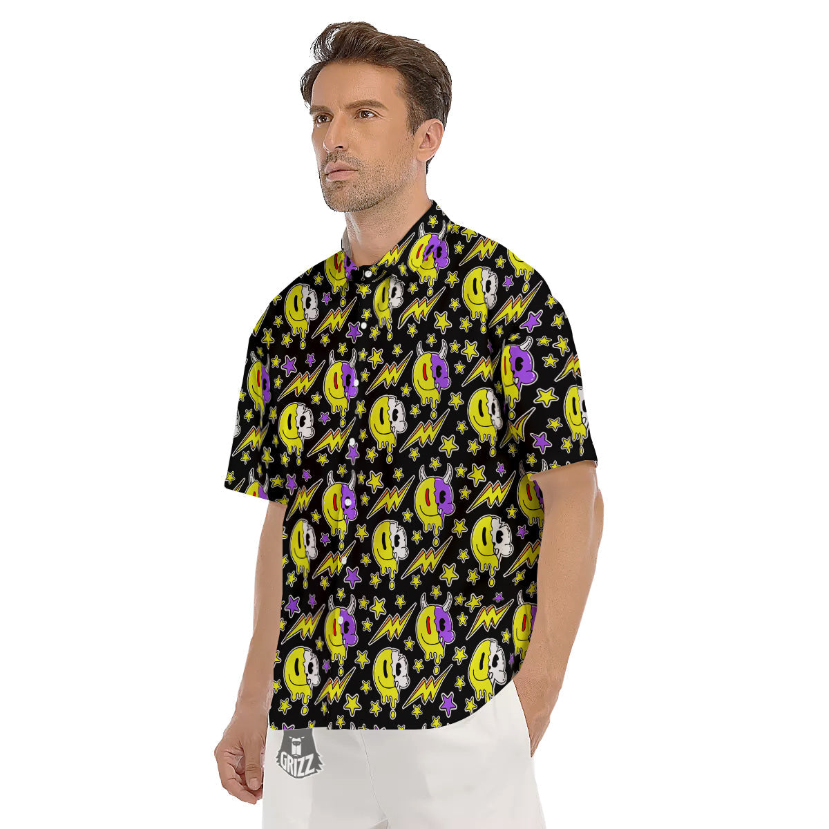 Psychedelic Trippy Acid Emoji Print Pattern Men's Short Sleeve Shirts-grizzshop