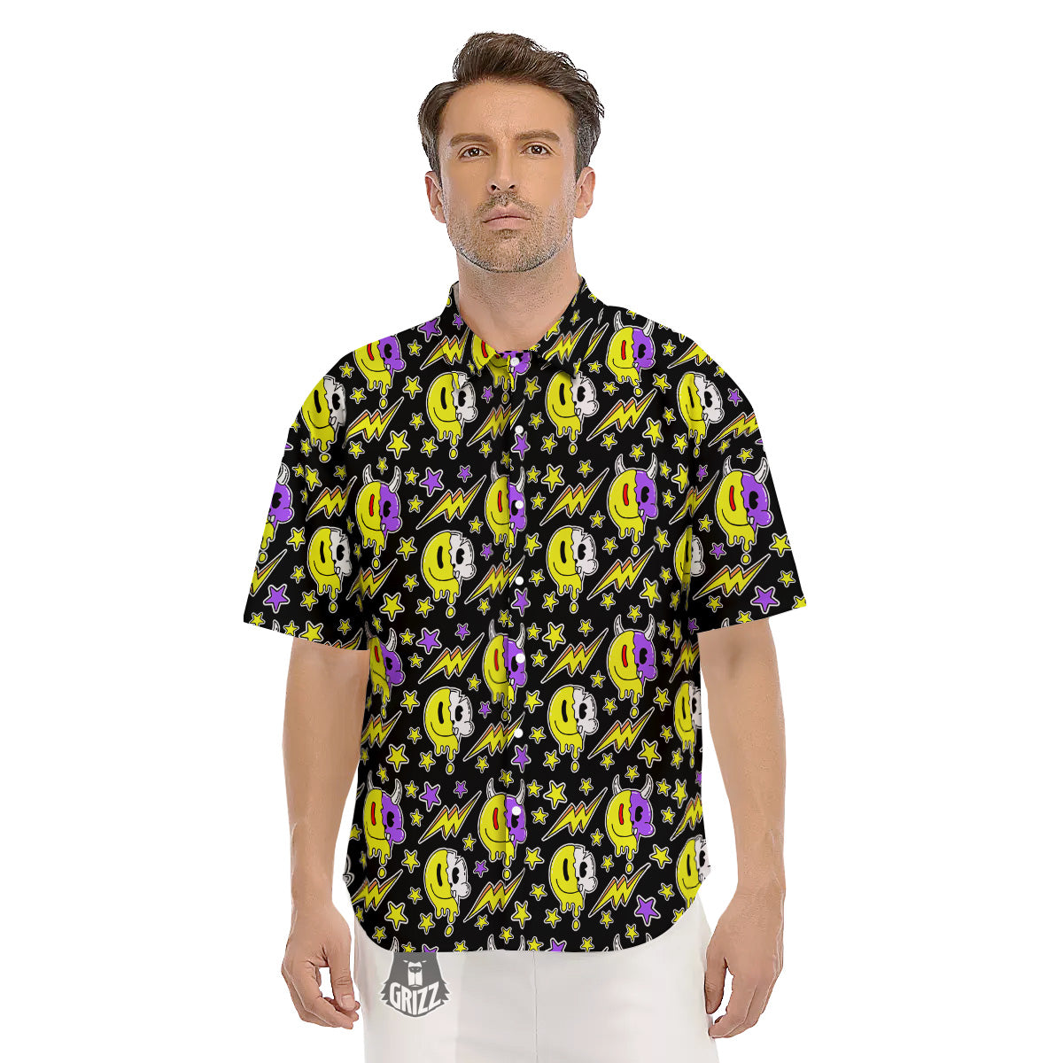 Psychedelic Trippy Acid Emoji Print Pattern Men's Short Sleeve Shirts-grizzshop