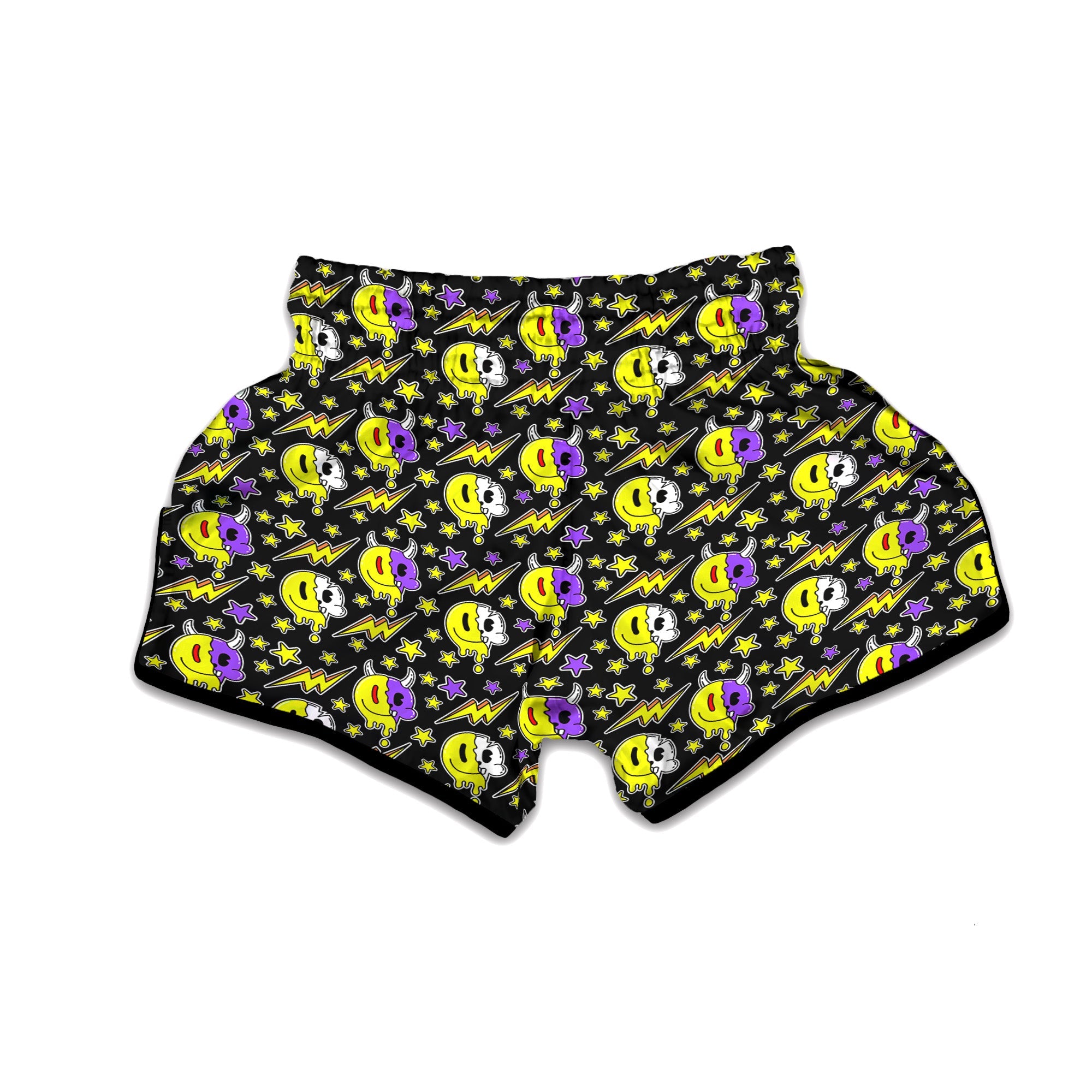 Psychedelic Trippy Acid Emoji Print Pattern Muay Thai Boxing Shorts-grizzshop