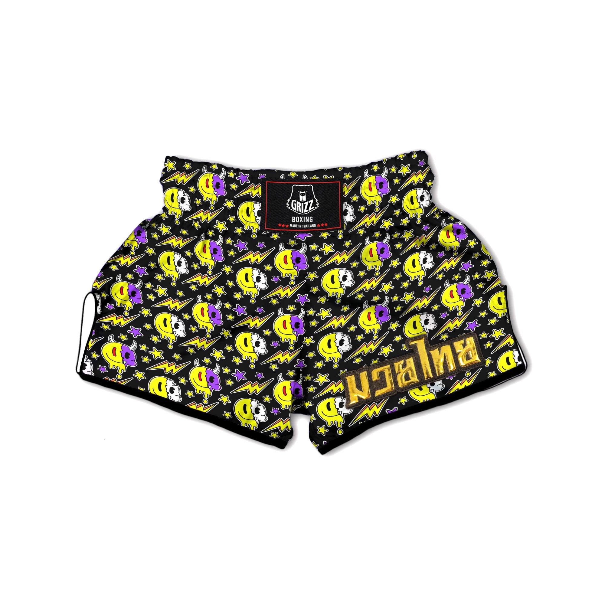 Psychedelic Trippy Acid Emoji Print Pattern Muay Thai Boxing Shorts-grizzshop