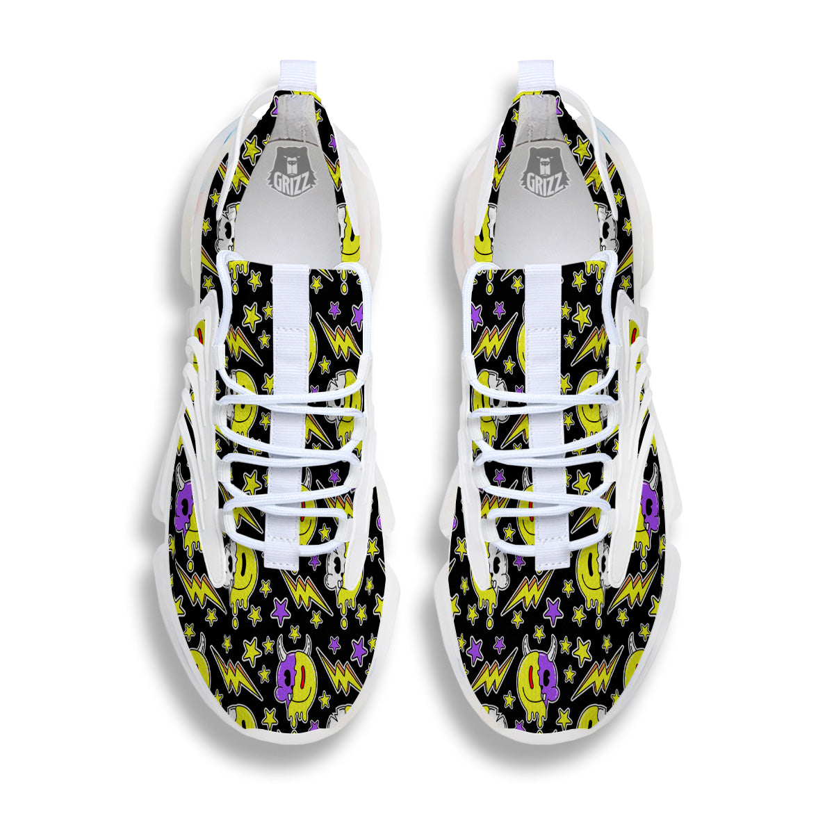 Psychedelic Trippy Acid Emoji Print Pattern White Gym Shoes-grizzshop