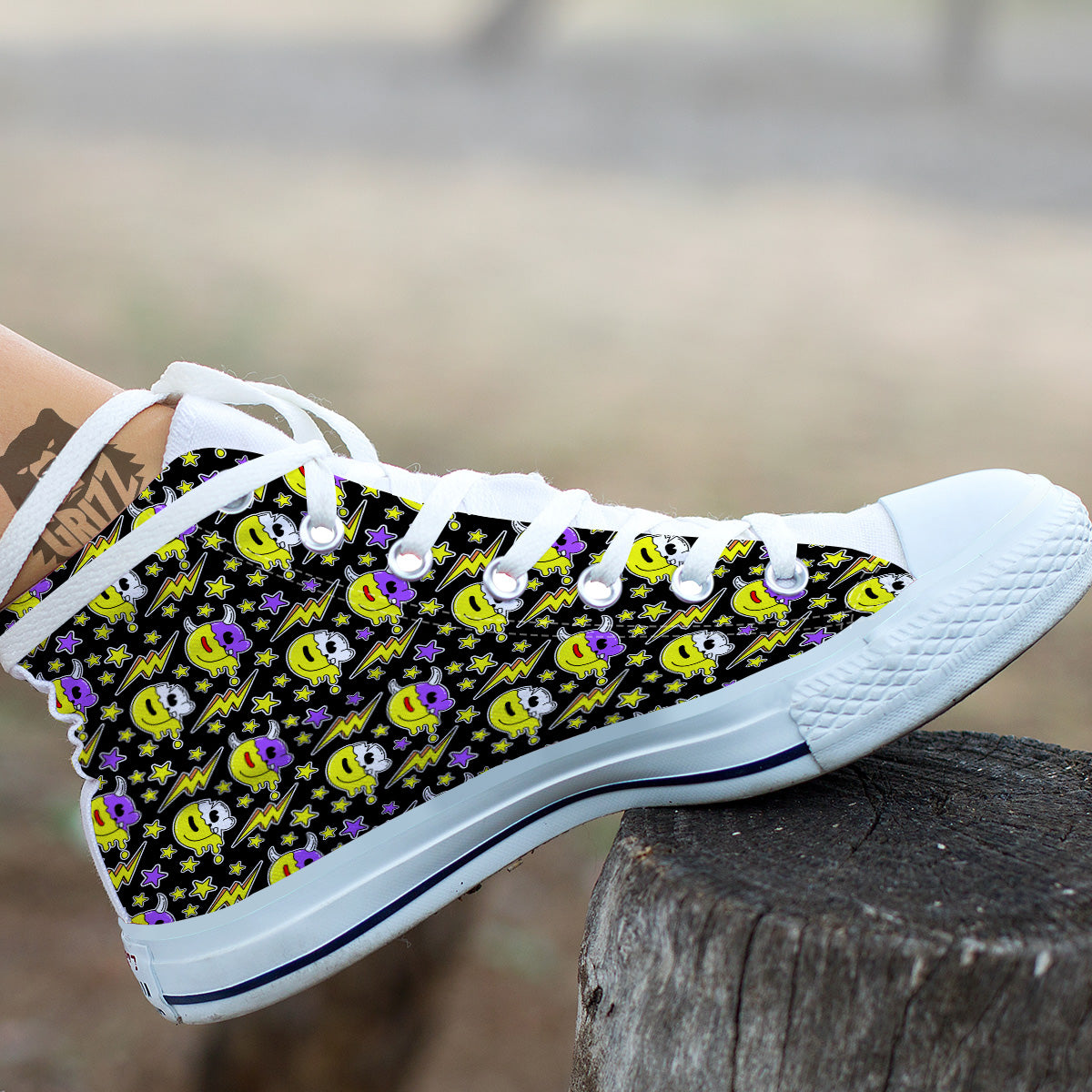 Psychedelic Trippy Acid Emoji Print Pattern White High Top Shoes-grizzshop