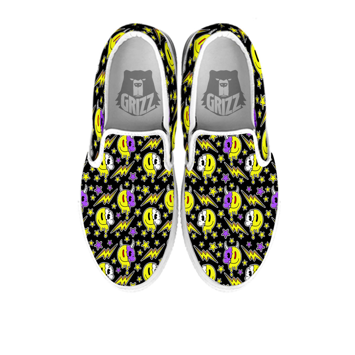 Psychedelic Trippy Acid Emoji Print Pattern White Slip On Shoes-grizzshop