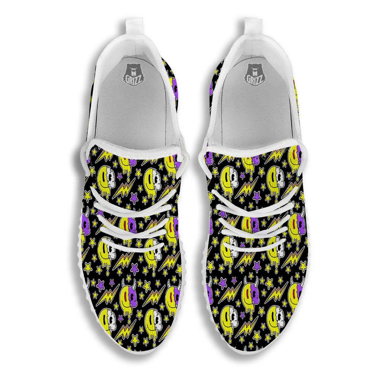 Psychedelic Trippy Acid Emoji Print Pattern White Walking Shoes-grizzshop