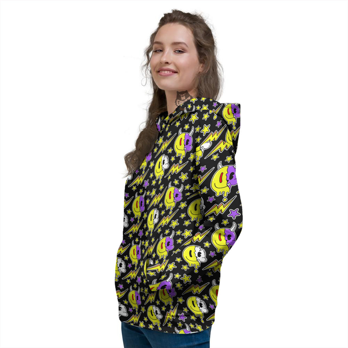 Psychedelic Trippy Acid Emoji Print Pattern Women's Hoodie-grizzshop