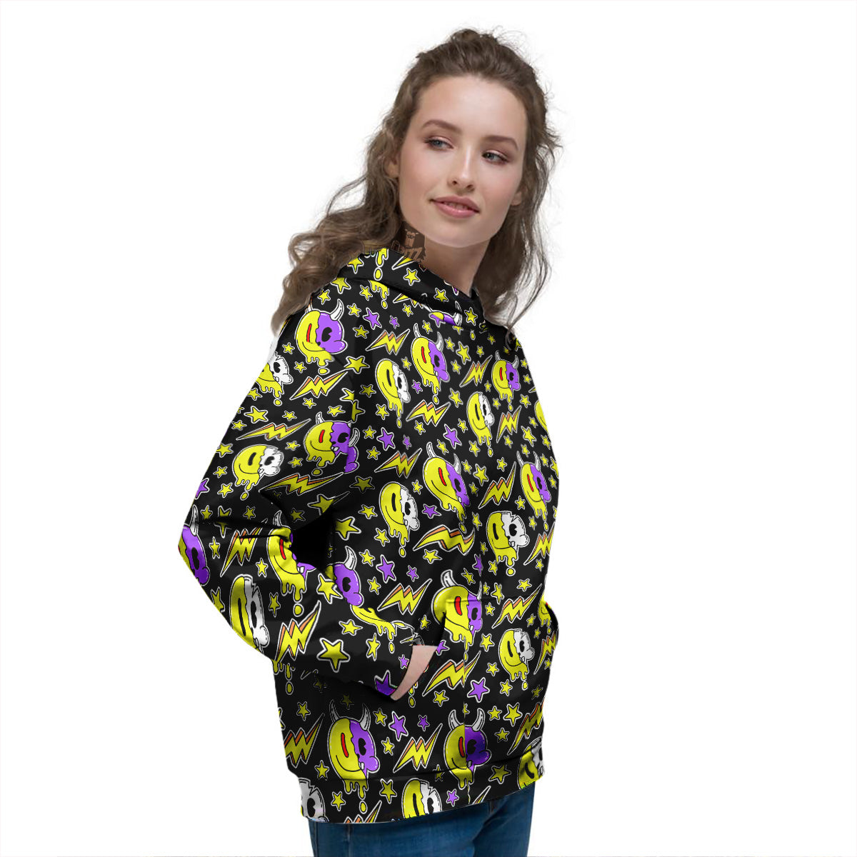 Psychedelic Trippy Acid Emoji Print Pattern Women's Hoodie-grizzshop