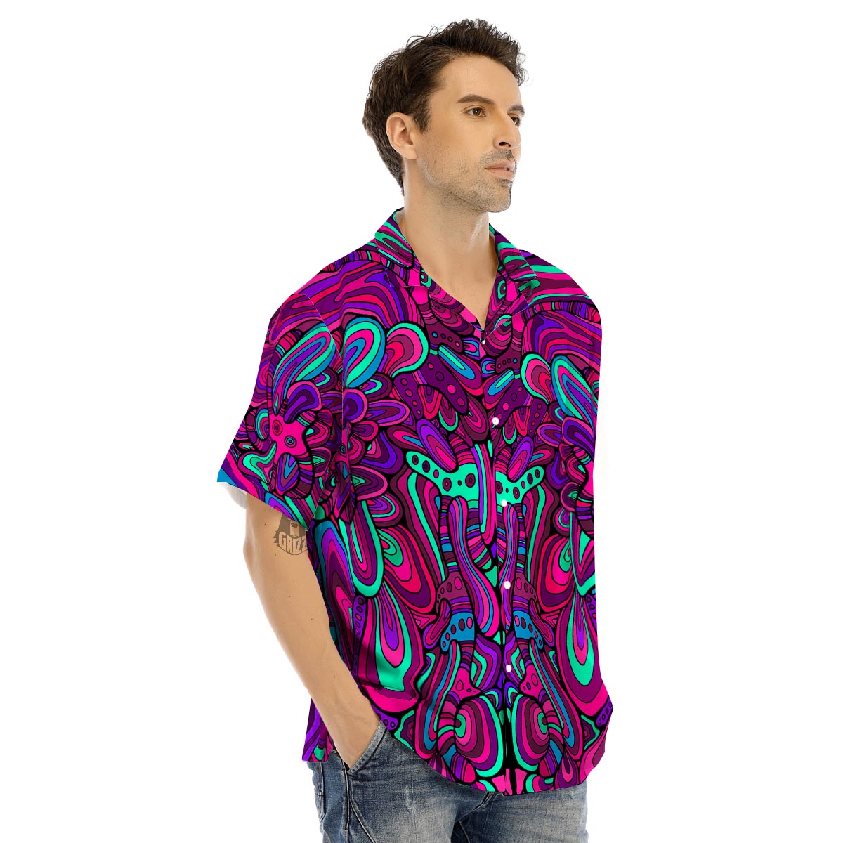 Psychedelic Trippy Doodle Men’s Hawaiian Shirt-grizzshop