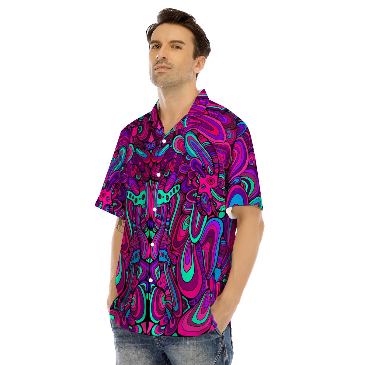 Psychedelic Trippy Doodle Men’s Hawaiian Shirt-grizzshop