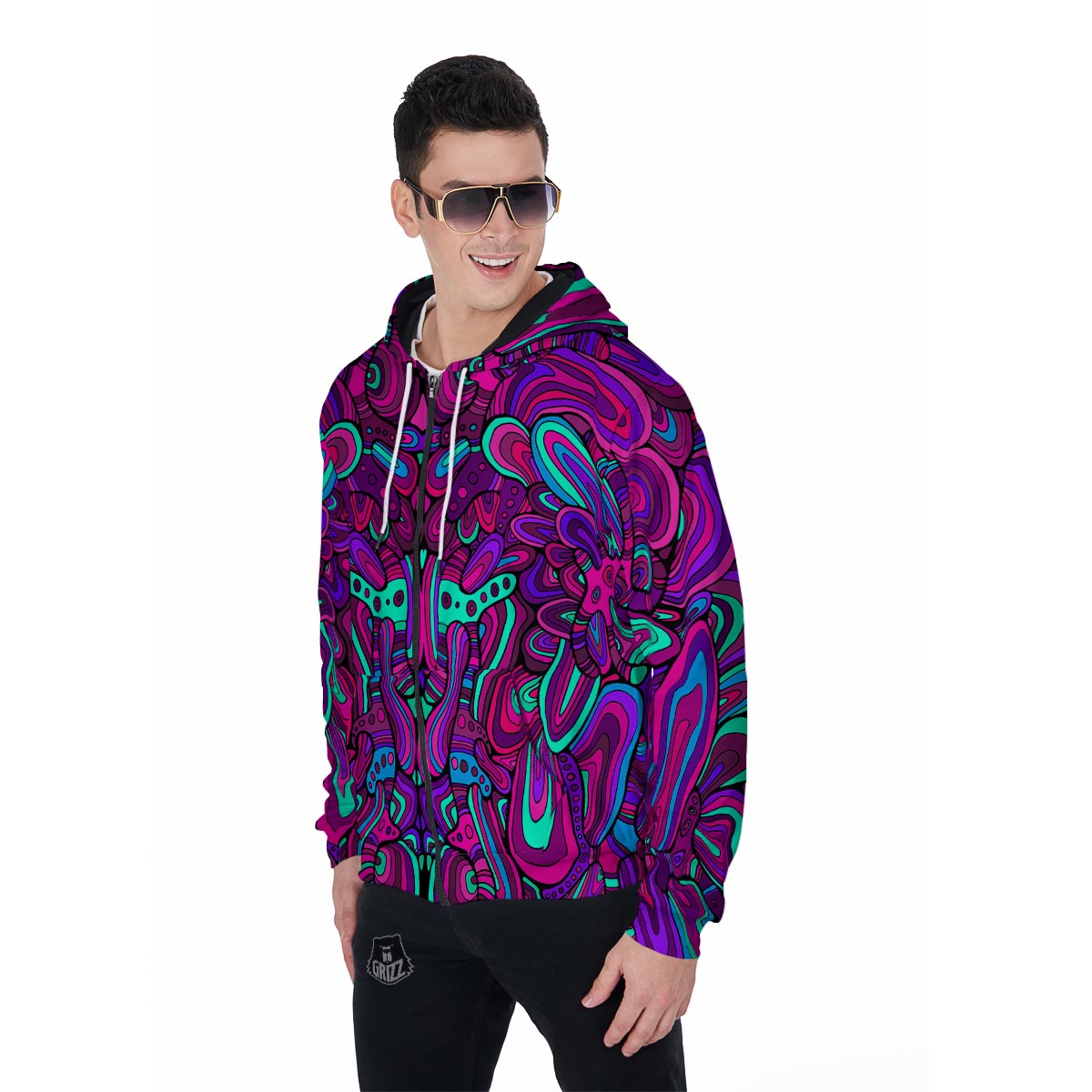 Psychedelic Trippy Doodle Men's Zip Up Hoodie-grizzshop