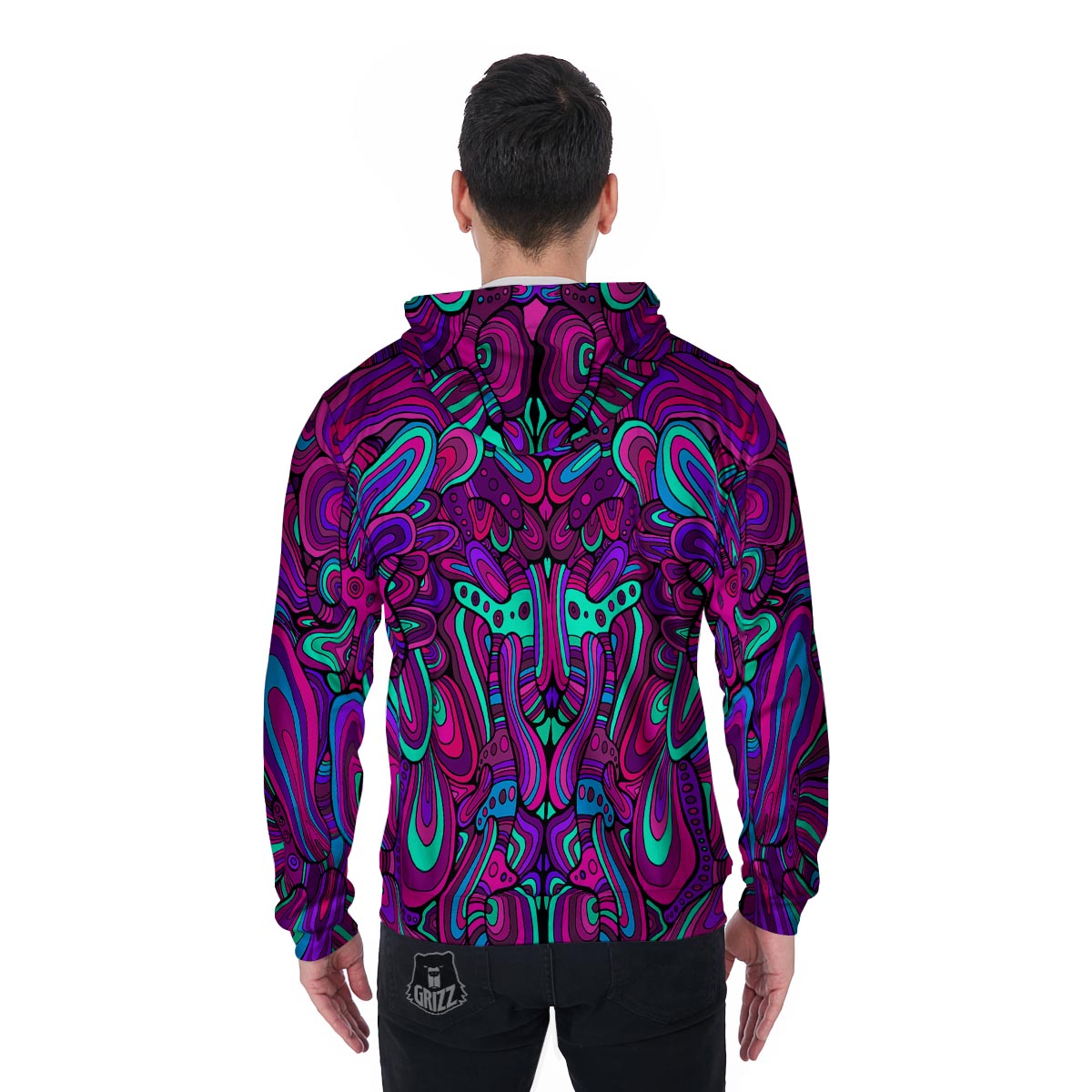 Psychedelic Trippy Doodle Men's Zip Up Hoodie-grizzshop