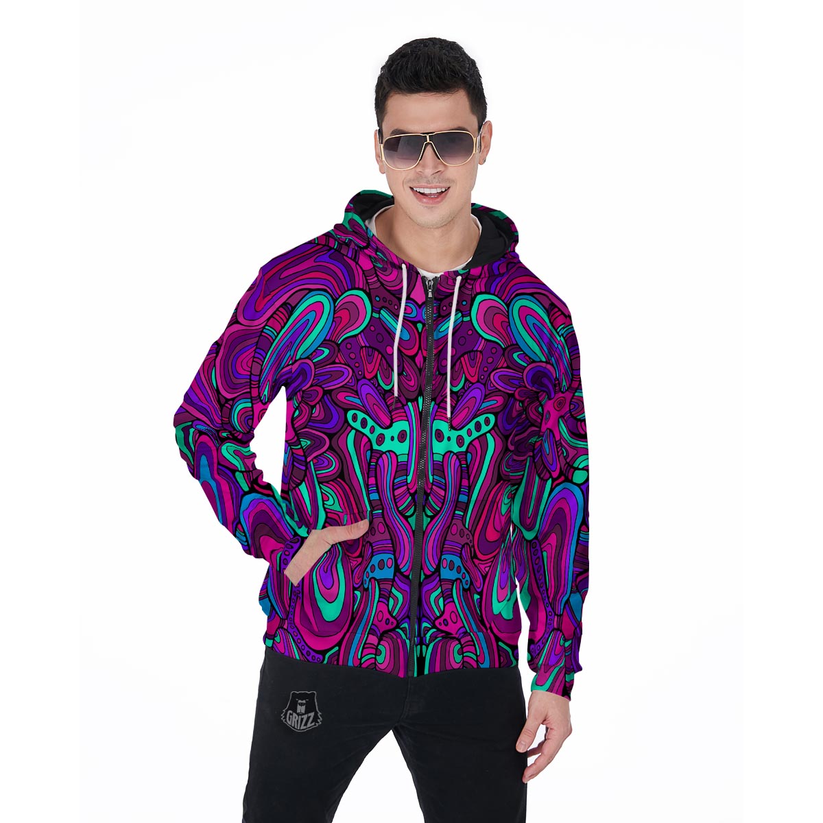 Psychedelic Trippy Doodle Men's Zip Up Hoodie-grizzshop