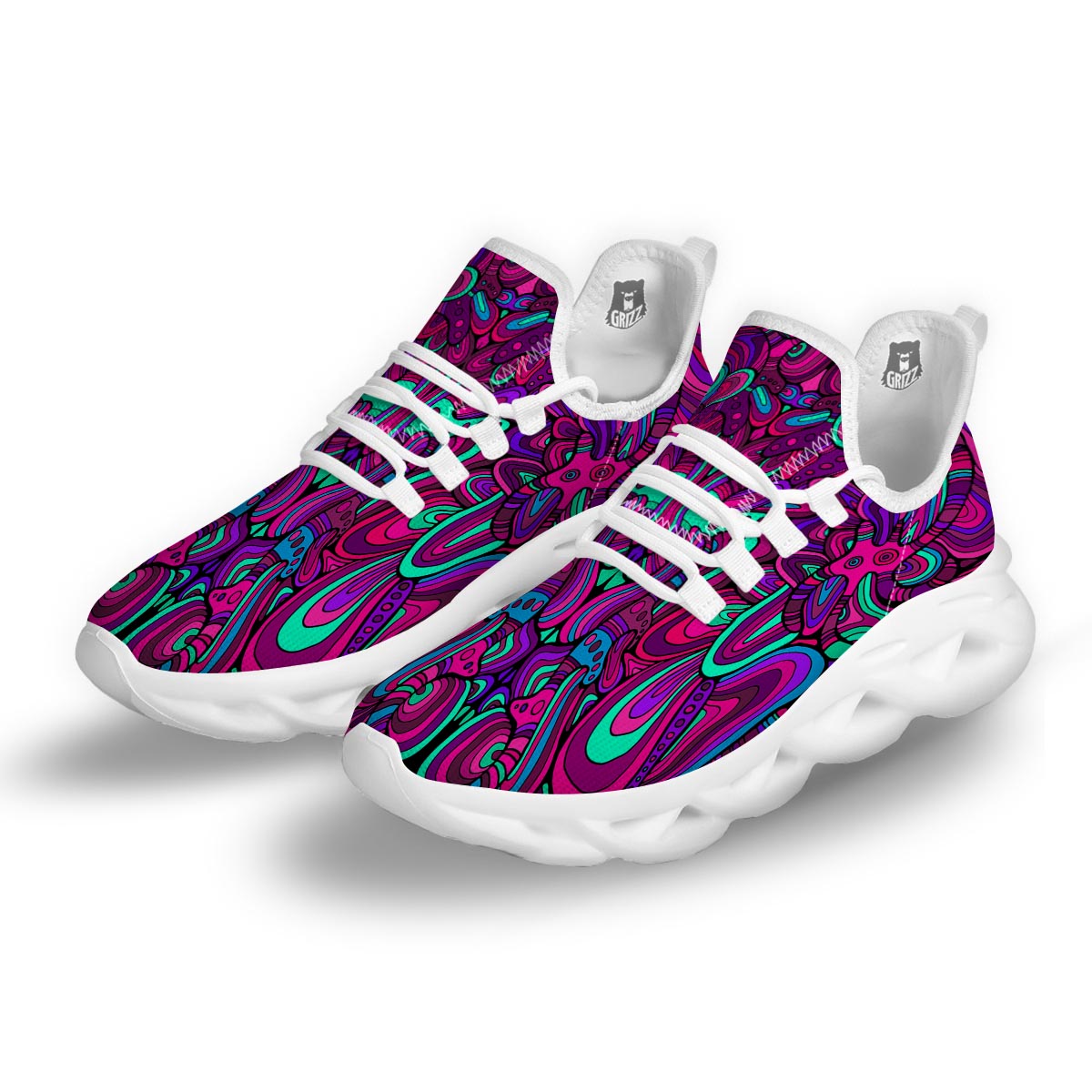 Psychedelic Trippy Doodle White Running Shoes-grizzshop