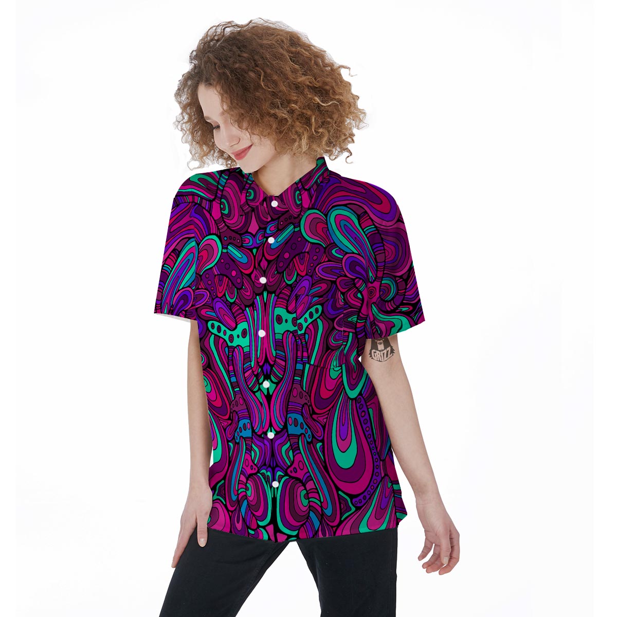 Psychedelic Trippy Doodle Women's Short Sleeve Shirts-grizzshop