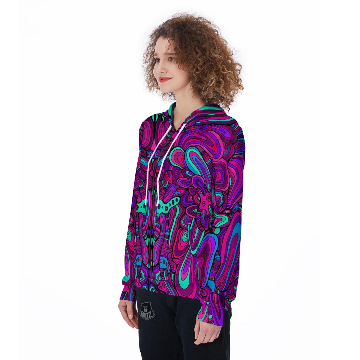 Psychedelic Trippy Doodle Women's Zip Up Hoodie-grizzshop