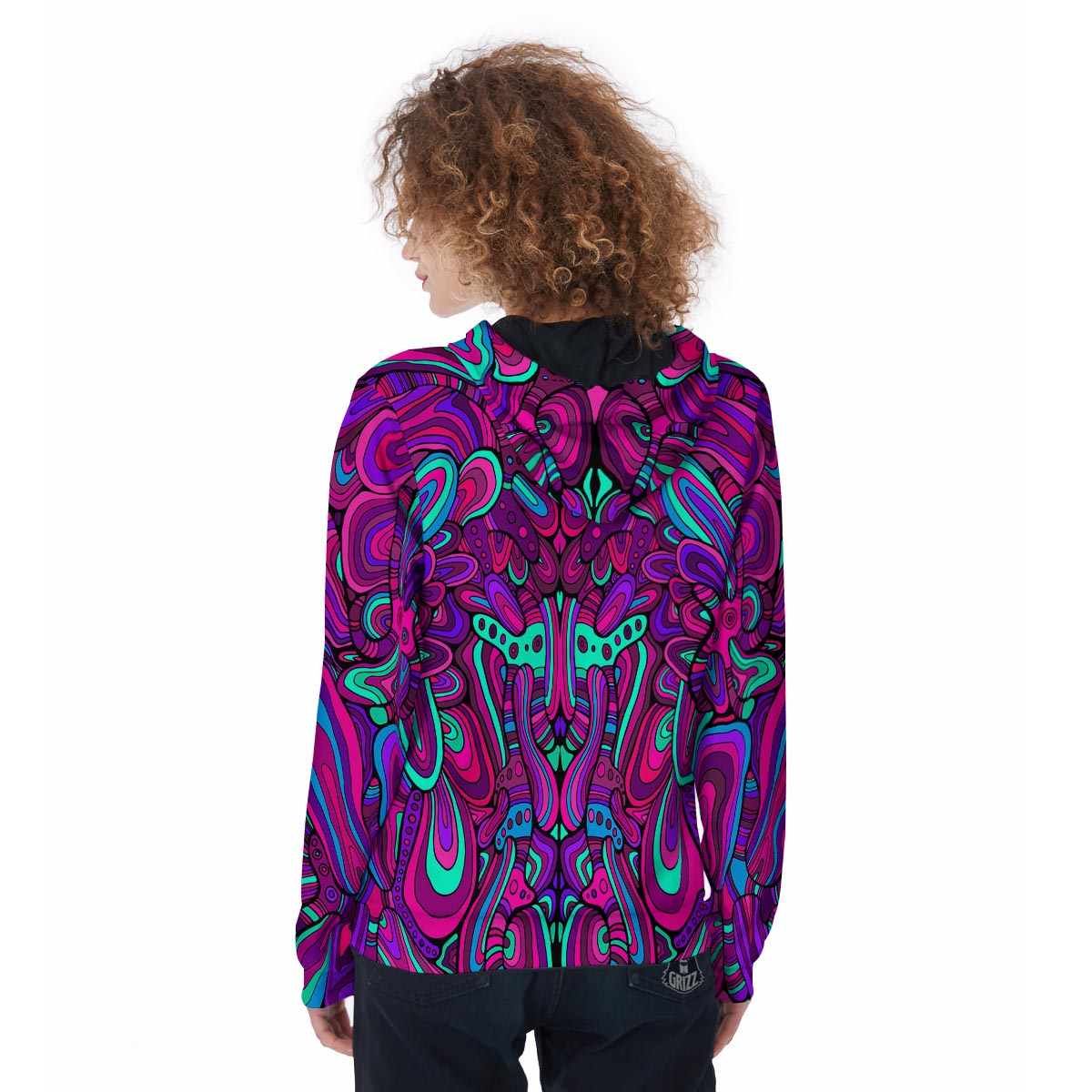 Psychedelic Trippy Doodle Women's Zip Up Hoodie-grizzshop