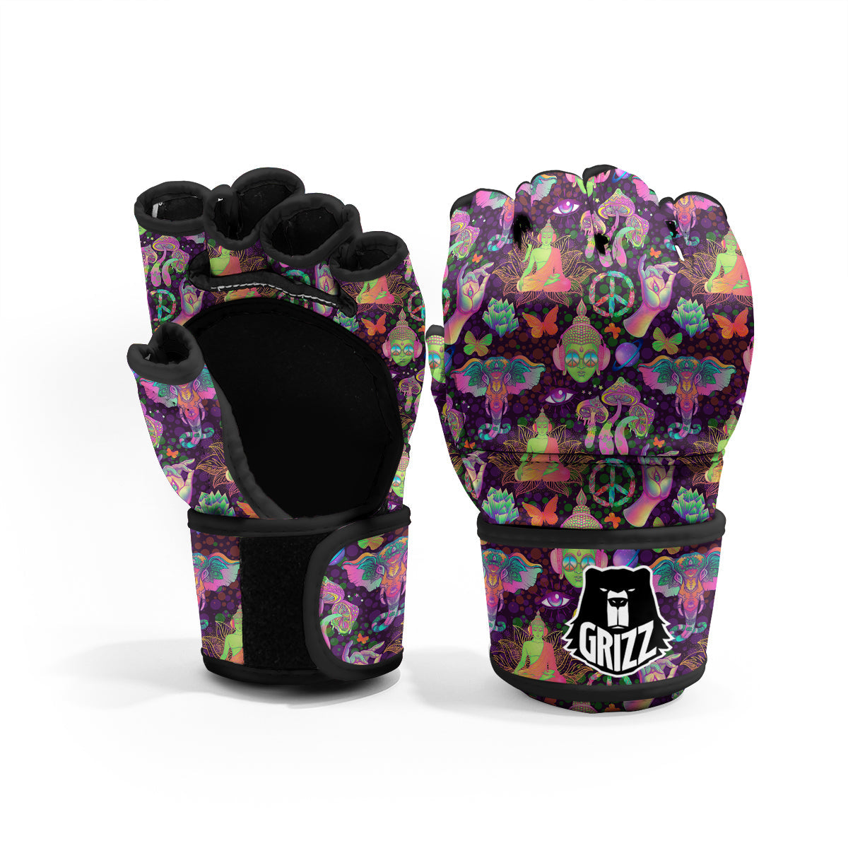 Psychedelic Trippy Drug Cartoon Print Pattern MMA Gloves-grizzshop