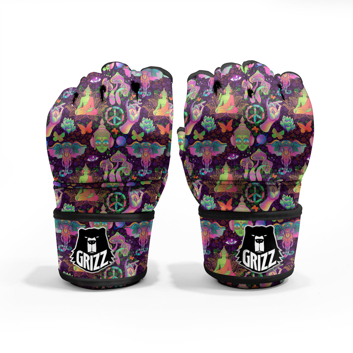 Psychedelic Trippy Drug Cartoon Print Pattern MMA Gloves-grizzshop