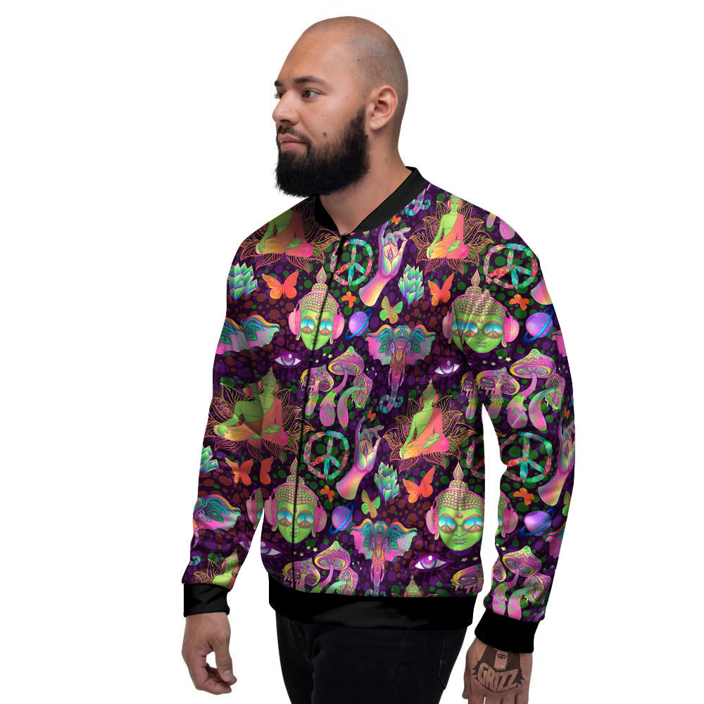 Psychedelic Trippy Drug Cartoon Print Pattern Men's Bomber Jacket-grizzshop